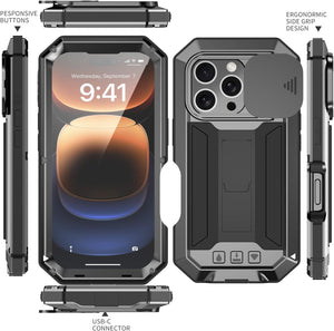 iPhone 16 Rugged Metal Kickstand Camera Slide Case - Redpepper Cases