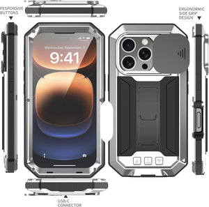 iPhone 16 Rugged Metal Kickstand Camera Slide Case - Redpepper Cases