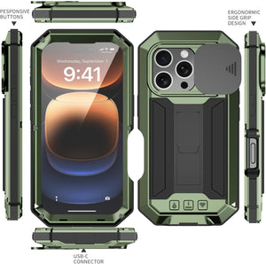 iPhone 16 Rugged Metal Kickstand Camera Slide Case - Redpepper Cases