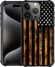 Load image into Gallery viewer, iPhone 16 Wood Grain Old Flag Dual Layer Shockproof Rugged Cover - Redpepper Cases