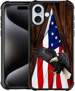 iPhone 16 Wood Grain Old Flag Dual Layer Shockproof Rugged Cover - Redpepper Cases