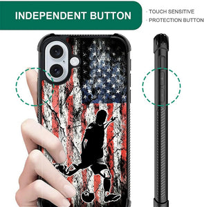 iPhone 16 Wood Grain Old Flag Dual Layer Shockproof Rugged Cover - Redpepper Cases