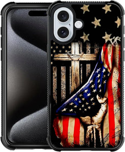 iPhone 16 Wooden Cross Power American Flag Pattern Design Case - Redpepper Cases