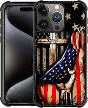 Load image into Gallery viewer, iPhone 16 Wooden Cross Power American Flag Pattern Design Case - Redpepper Cases