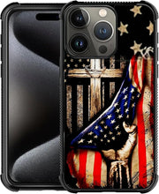 Load image into Gallery viewer, iPhone 16 Wooden Cross Power American Flag Pattern Design Case - Redpepper Cases