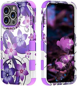 Apple iPhone 13 Pro Max, 6.7 inch, Stylish Cute Triple Layer Proof Case Purple Hibiscus - Redpepper Cases