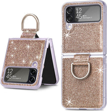 Load image into Gallery viewer, Case Ring Samsung Galaxy Z Flip 4 Luxury Glitter Shiny PU Leather Gold - Redpepper Cases