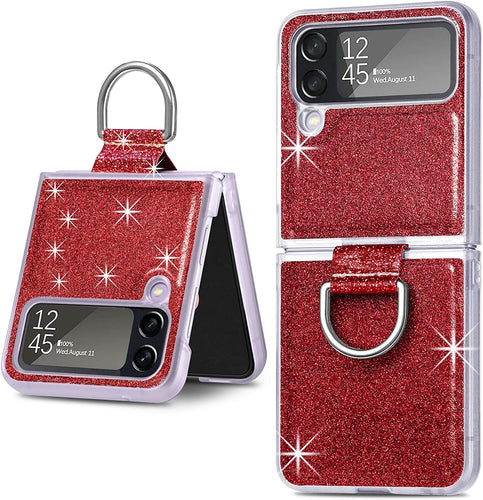 Case Ring Samsung Galaxy Z Flip 4 Luxury Glitter Shiny PU Leather Gold - Redpepper Cases