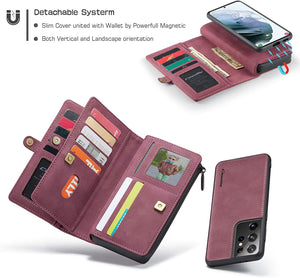 CASEME Galaxy S21 Ultra Case Wallet Case 15 Card Holder Women/Men, Red - Redpepper Cases