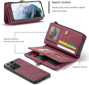 CASEME Galaxy S21 Ultra Case Wallet Case 15 Card Holder Women/Men, Red - Redpepper Cases