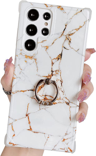 Galaxy S22 Ultra Ring Holder Diamond Rhinestone Marble Case - Redpepper Cases