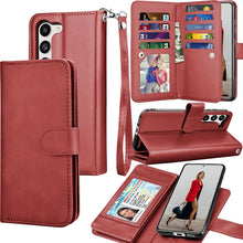 Load image into Gallery viewer, Galaxy S23 Leather Credit Card Holder Folio Flip Detachable Magnetic Case - Redpepper Cases