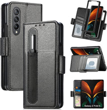 Load image into Gallery viewer, Galaxy Z Fold 4 Wallet Case S Pen Holder &amp; Card Holder, Z Fold 4 Case (Black) - Redpepper Cases