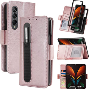 Galaxy Z Fold 4 Wallet Case S Pen Holder & Card Holder, Z Fold 4 Case (Black) - Redpepper Cases