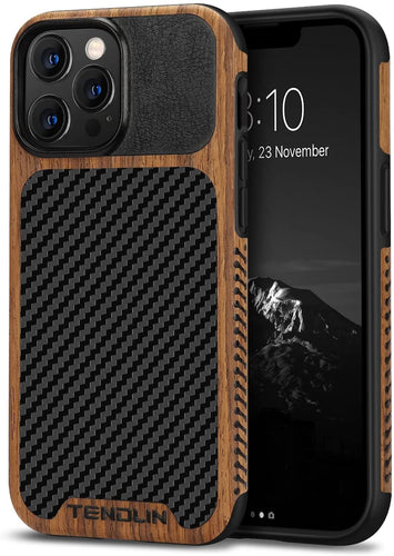 iPhone 13 Pro Wood Grain Carbon Fiber Texture Design Leather Hybrid Case. - Redpepper Cases