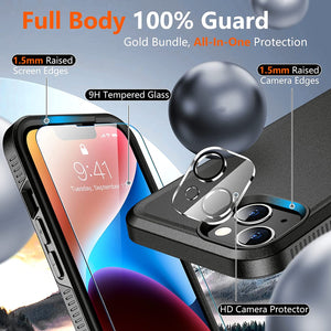 iPhone 14 Max Case Glass Screen Protector Full-Body Shockproof Case Black - Redpepper Cases