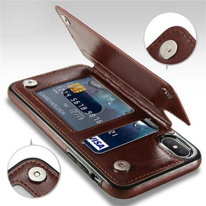 iPhone 14 Max Leather Retro Card Holder Flip Mini Wallet Case - Redpepper Cases