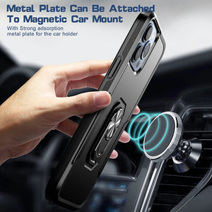 iPhone 14 Pro Max Hybrid Slim Fit Magnetic Ring Car Mount Kickstand Case - Redpepper Cases