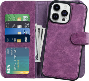 iPhone 14 Pro Wallet Detachable Flip Folio 4 Card Slots Holder Leather Magnetic Kickstand Case - Redpepper Cases