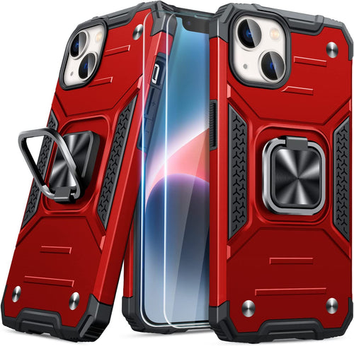 iPhone 14 Shockproof Heavy-Duty Metal Ring Kickstand Case - Redpepper Cases