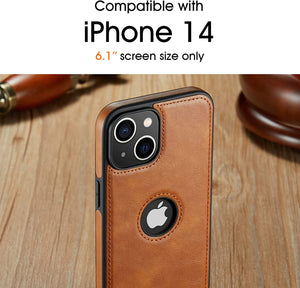 iPhone 14 Slim Premium Vegan Leather Classic Luxury Elegant Logo View Case - Redpepper Cases