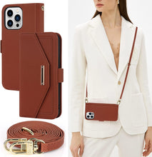 Load image into Gallery viewer, iPhone 15 Pro Max Wallet Case Shoulder Strap - Redpepper Cases