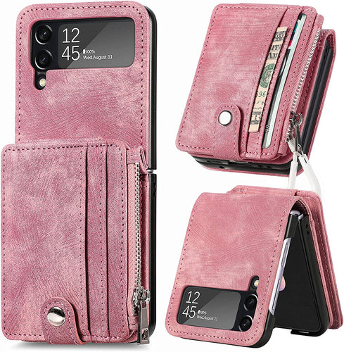 Linyune Galaxy Z Flip 4 Wallet Case Card Holder Flip Phone Cover (Black) - Redpepper Cases