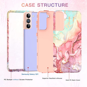 Marble Pattern 3 in 1 Heavy Duty Shockproof Body Rugged Hard Silicone Drop Protective Rose Gold - Redpepper Cases