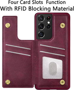 Samsung Galaxy S21 Ultra 5G Credit Card Holder,Flip Book Ultra case Wine Red - Redpepper Cases