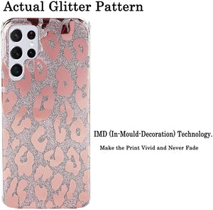 Samsung Galaxy S22 Ultra Luxury Sparkle Bling Glitter Leopard Print Case. - Redpepper Cases