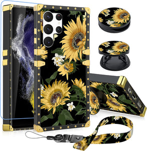 Samsung Galaxy S23 Ultra Square Sunflower Ring Holder Kickstand Case - Redpepper Cases