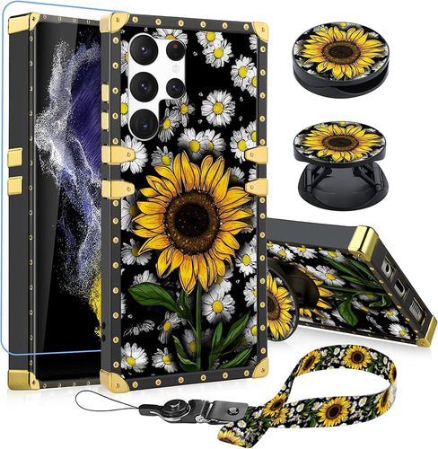 Samsung Galaxy S23 Ultra Square Sunflower Ring Holder Kickstand Case - Redpepper Cases