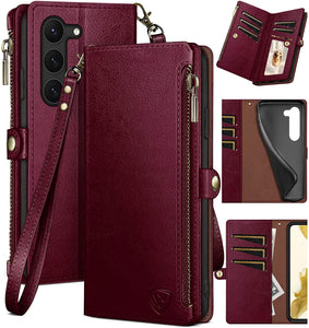 Samsung Galaxy S23 Wallet Zipper Credit Card Holder Flip Folio Book Leather Case - Redpepper Cases