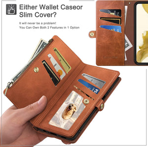 Samsung Galaxy S23 Wallet Zipper Credit Card Holder Flip Folio Book Leather Case - Redpepper Cases