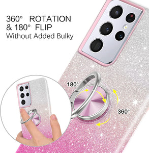 Samsung S21 Ultra Case, Slim Fit Glitter Sparkly 360° Ring Holder Mount Supported Protective - Redpepper Cases