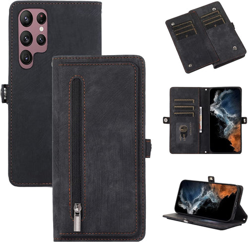 Samsung S23 Ultra Leather Wallet with 9 Card Slot Kickstand Flip Cover Case - Redpepper Cases